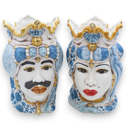 Têtes siciliennes Emiri marron foncé (paire) h env. Céramique Caltagirone, détails en émail or pur 24 carats MD18 - 