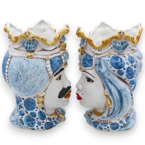 Siciliaanse Emiri donkerbruine koppen (paar) h ca. 25 cm Caltagirone keramiek, 24-karaats puur gouden emaille details MD 2