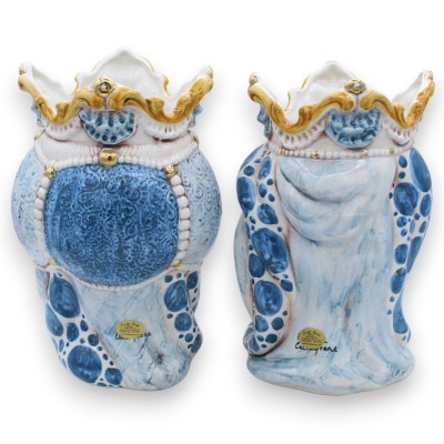Teste di moro Siciliane Emiri (coppia) h 25 cm ca. ceramica Caltagirone, dettagli smalto oro zecchino 24k MD18 - 