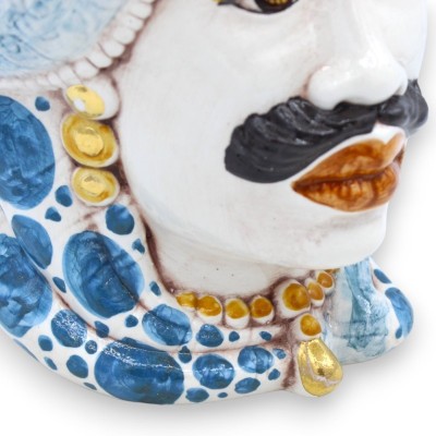 Siciliaanse Emiri donkerbruine koppen (paar) h ca. 25 cm Caltagirone keramiek, 24-karaats puur gouden emaille details MD