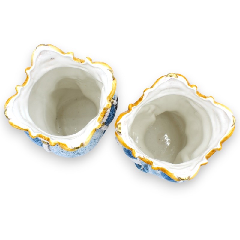 Teste di moro Siciliane Emiri (coppia) h 25 cm ca. ceramica Caltagirone, dettagli smalto oro zecchino 24k MD18 - 