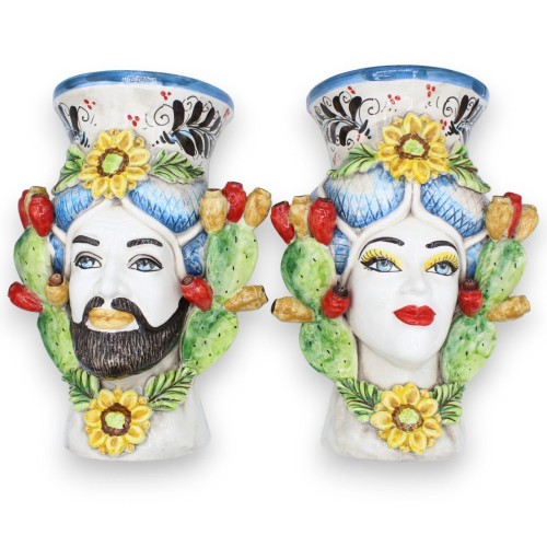 Testa di Moro Murale (da Appendere) ceramica Caltagirone, fondo Verde/Rosso, h 35 cm ca. (1pz) - 