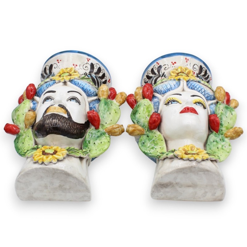 Mural Cabeza de Moro (para colgar) Cerámica Caltagirone. alto 35cm aprox. (1pc) aplicaciones de higo chumbo y flor - 