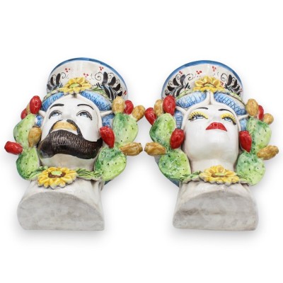Mural Cabeza de Moro (para colgar) Cerámica Caltagirone. alto 35cm aprox. (1pc) aplicaciones de higo chumbo y flor - 