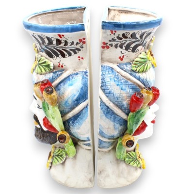 Mural Cabeza de Moro (para colgar) Cerámica Caltagirone. alto 35cm aprox. (1pc) aplicaciones de higo chumbo y flor - 
