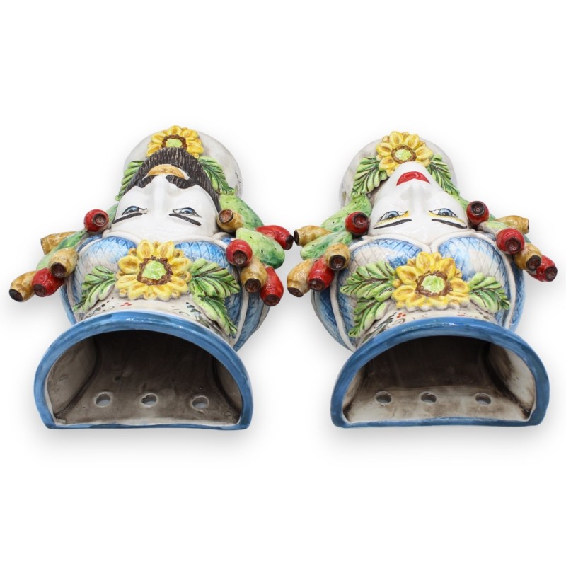 Mural Cabeza de Moro (para colgar) Cerámica Caltagirone. alto 35cm aprox. (1pc) aplicaciones de higo chumbo y flor - 