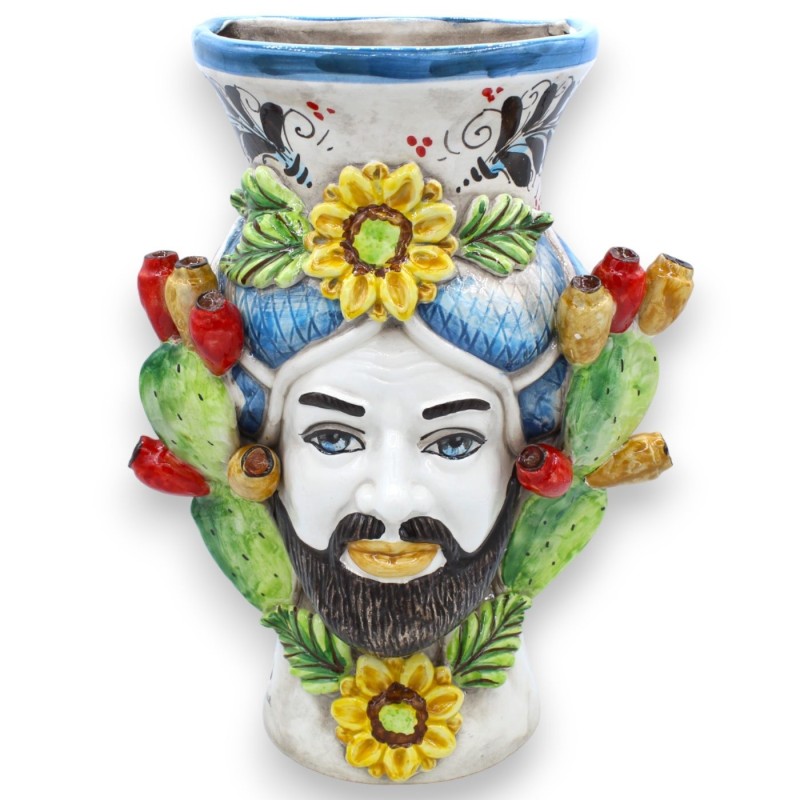 Mural Cabeza de Moro (para colgar) Cerámica Caltagirone. alto 35cm aprox. (1pc) aplicaciones de higo chumbo y flor - 