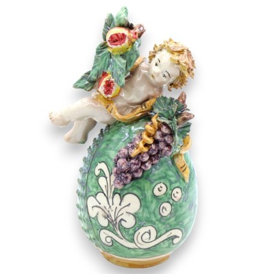 Plaats met fruit op keramische ei Caltagirone Matt, lengte 20 cm - 