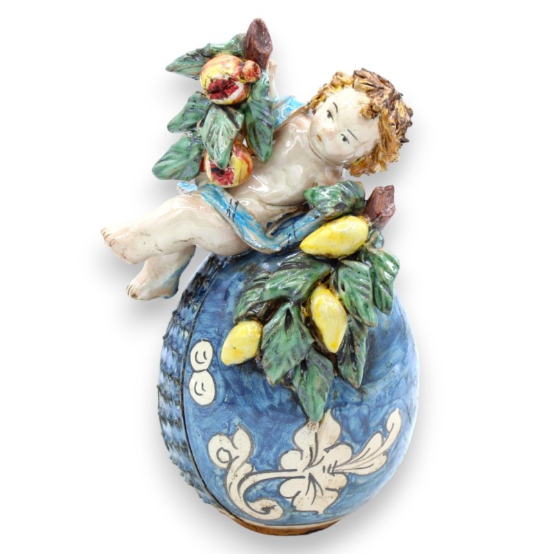 Plaats met fruit op keramische ei Caltagirone Matt, lengte 20 cm - 