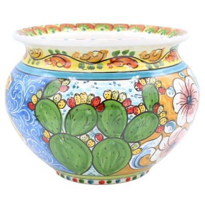 Cachepot Vaso dla ceramicznych roślin Caltagirone, dekor Carretto Siciliano, dostępny w różnych wymiarach - Mod BR - 