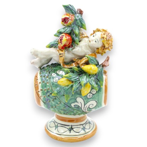 Putto auf Fass aus Caltagirone-Keramik – H ca. 20 cm (1 Stück) mit Dekorationsmöglichkeiten -  2