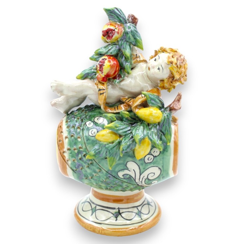 Putto auf Fass aus Caltagirone-Keramik – H ca. 20 cm (1 Stück) mit Dekorationsmöglichkeiten - 