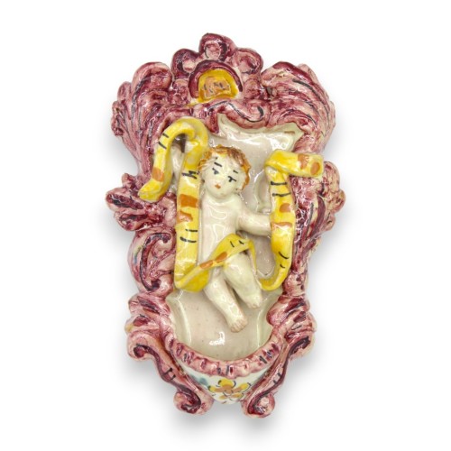 Acquasantiera (1Unità) in ceramica Caltagirone con putto - h 13 cm ca. con cinque opzioni colore -  2