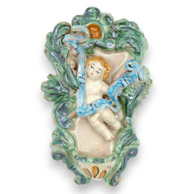 Caltagirone ceramic stoup with putto - h 13 cm approx. (1pc) with five color options - 