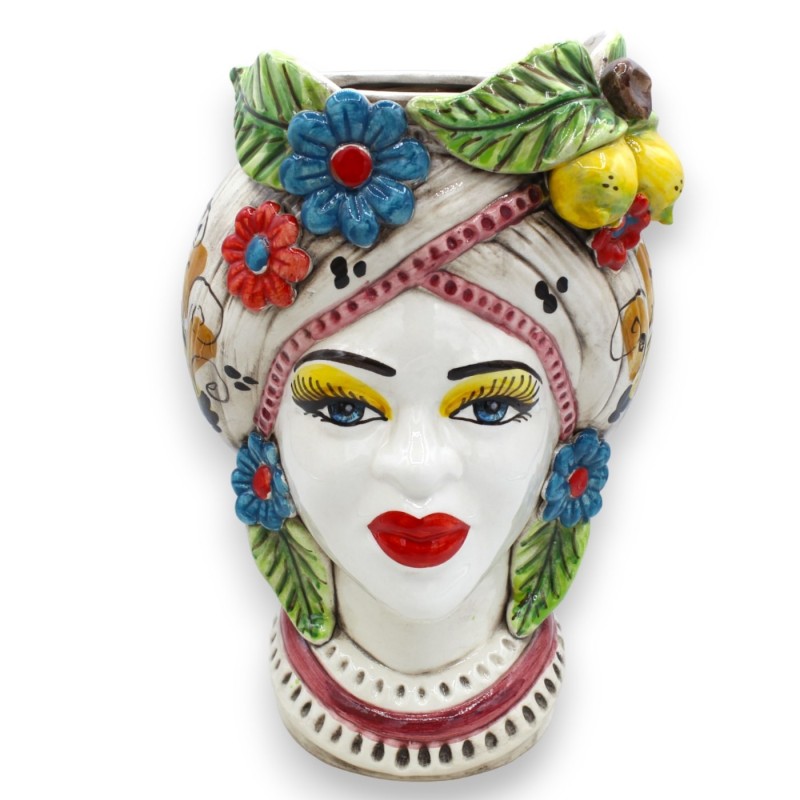 Caltagirone-Mohrenkopf, ca. 27/28 cm hoch. (1 Stück) mit bunten Blumen und Früchten - 