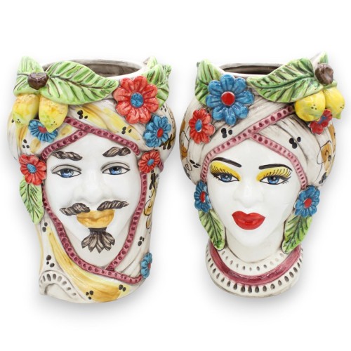 Caltagirone-Mohrenkopf, ca. 27/28 cm hoch. (1 Stück) mit bunten Blumen und Früchten - 