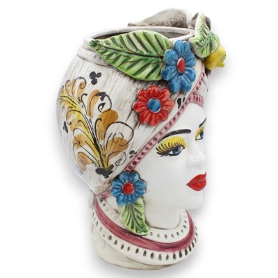 Hoofd van Moro Caltagirone, h 27 / 28 cm ca. (1st) met veelkleurige bloemen en fruit - 