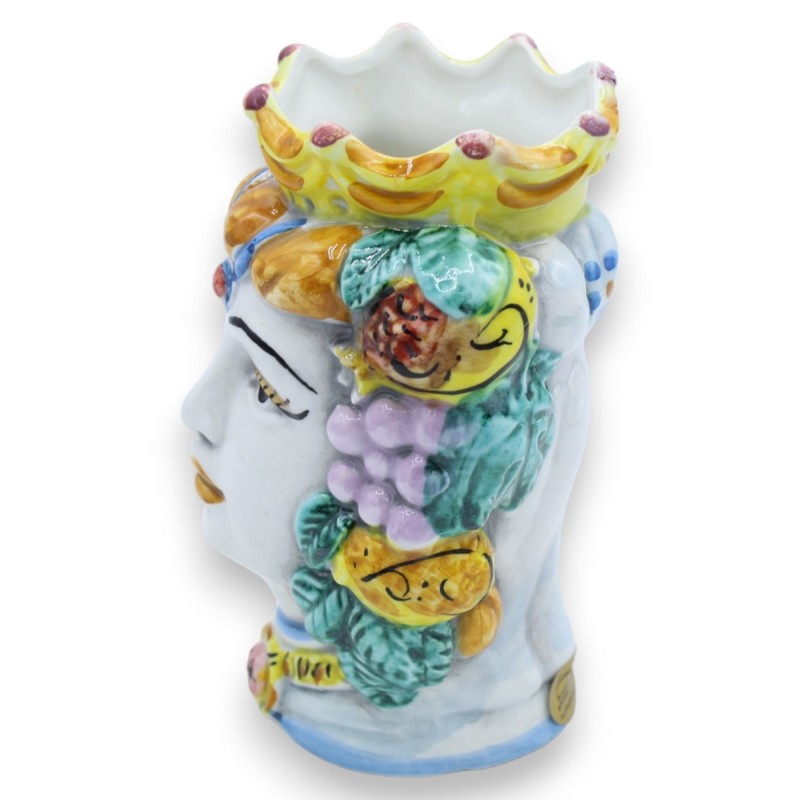 Dunkelbrauner Kopf aus Caltagirone-Keramik, ca. 13/14 cm (1 Stück) mit Krone und Frucht - 