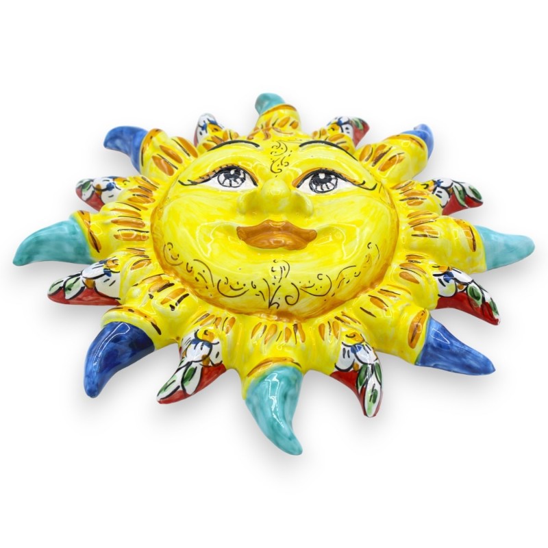 Soleil en céramique Caltagirone à rayons pointus - Ø environ 30 cm décoration florale sur les pointes - 