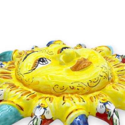 Soleil en céramique Caltagirone à rayons pointus - Ø environ 30 cm décoration florale sur les pointes - 