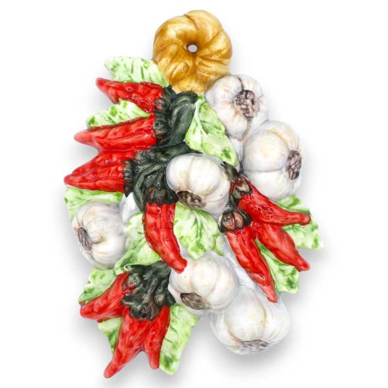 Wall composition of garlic and chili peppers in fine ceramic, h 28 cm approx. - 