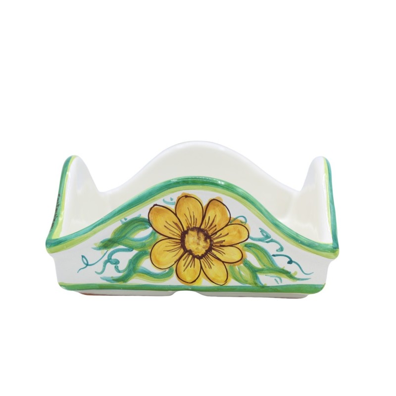 Porta Mestoli o Porta Tovaglioli in ceramica Caltagirone, Decoro Fiori ( 1Unità) - 