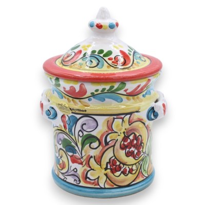 Barattolo per caffè, sale, pepe o biscotti in ceramica Caltagirone, h 20 cm ca. decoro barocco multicolore - 