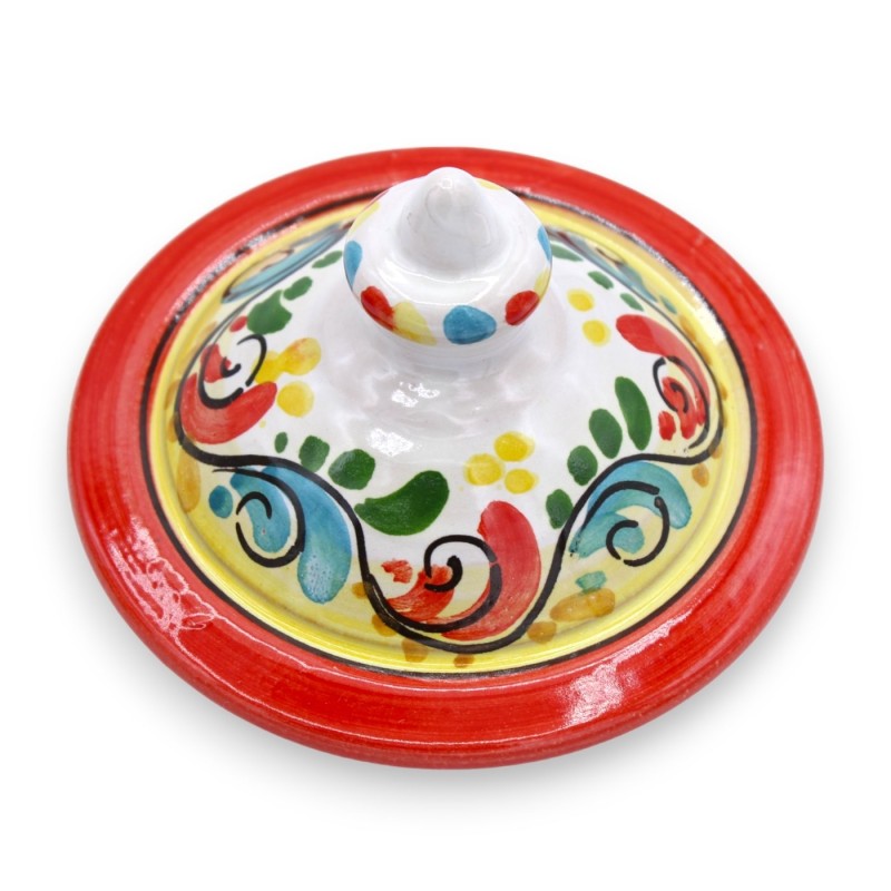 Großes Glas mit Deckel aus Caltagirone-Keramik, H ca. 20 cm. mehrfarbiger sizilianischer Wagen mit barocker Dekoration -