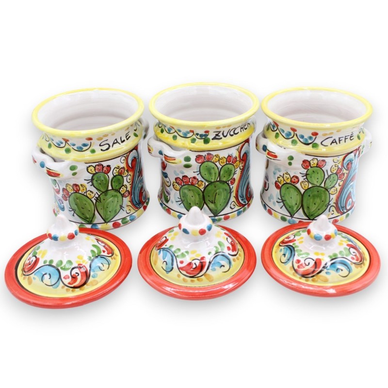 Tris Caltagirone Keramikgläser, H ca. 20 cm. mehrfarbiger sizilianischer Wagen mit barocker Dekoration - 