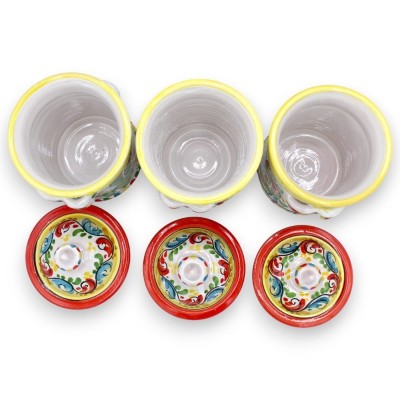 Tris Caltagirone Keramikgläser, H ca. 20 cm. mehrfarbiger sizilianischer Wagen mit barocker Dekoration - 