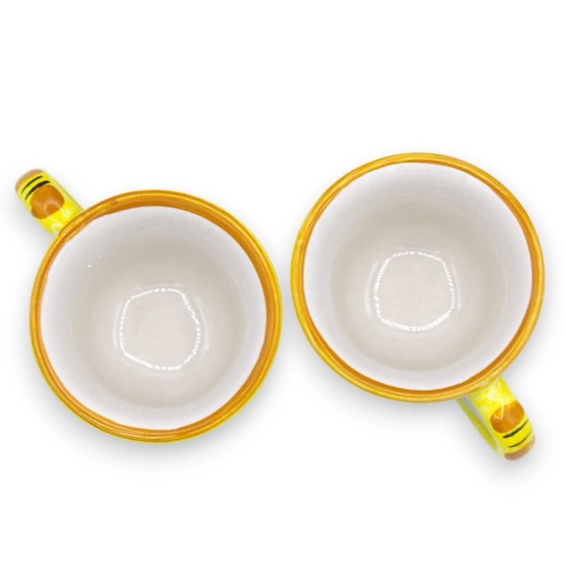 Service à café Tet a Tet, deux tasses et plateau en céramique de Caltagirone, décor baroque vert citron et grenade - 