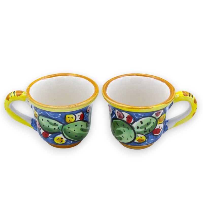 Tet a Tet servizio da caffè, due tazzine e vassoio in ceramica Caltagirone, blu e decoro pale di ficodindia - 