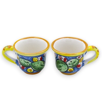Tet a Tet servizio da caffè, due tazzine e vassoio in ceramica Caltagirone, blu e decoro pale di ficodindia - 