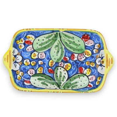 Tet a Tet servizio da caffè, due tazzine e vassoio in ceramica Caltagirone, blu e decoro pale di ficodindia - 