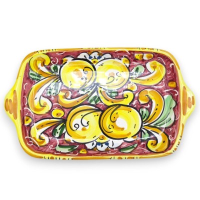 Tet a Tet coffee service, two cups and tray in Caltagirone ceramic, bordeaux baroque decoration and lemons - 
