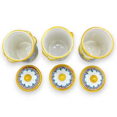 Tris Caltagirone keramikburkar, h 18 cm ca. barock- och blomdekoration - 