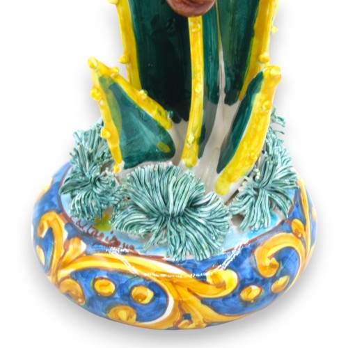 Caltagirone-Keramikvase mit Agave und Schnecken – H ca. 28 cm Sizilianische Wagendekoration TYP 3 -  2