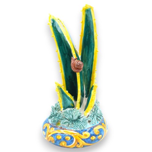 Caltagirone-Keramikvase mit Agave und Schnecken – H ca. 28 cm Sizilianische Wagendekoration TYP 3 - 