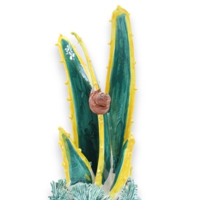 Vas med Agave och sniglar i Caltagirone keramik - h 28 cm ca. Siciliansk vagndekoration TYP 3 - 