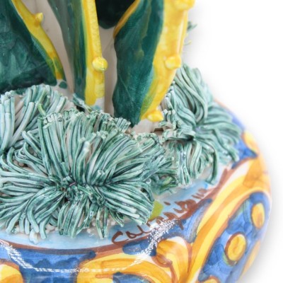 Vas med Agave och sniglar i Caltagirone keramik - h 28 cm ca. Siciliansk vagndekoration TYP 3 - 