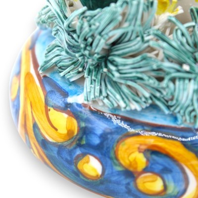 Vas med Agave och sniglar i Caltagirone keramik - h 28 cm ca. Siciliansk vagndekoration TYP 3 - 