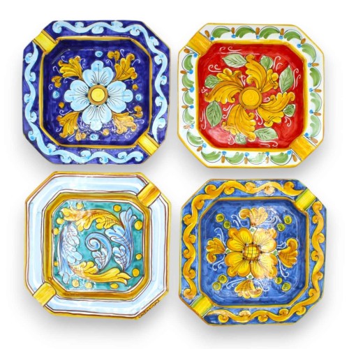 Cenicero de cerámica Caltagirone - L 20 x 20 cm aprox. (1pc) con cuatro opciones de decoración - 