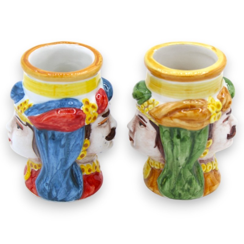 Zweiseitiger Moro-Zahnstocherhalter aus Caltagirone-Keramik – H ca. 7 cm. (1 Stück) mit Turban und zufälliger Farbe - 