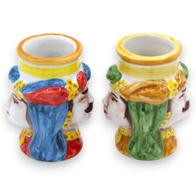 Zweiseitiger Moro-Zahnstocherhalter aus Caltagirone-Keramik – H ca. 7 cm. (1 Stück) mit Turban und zufälliger Farbe - 