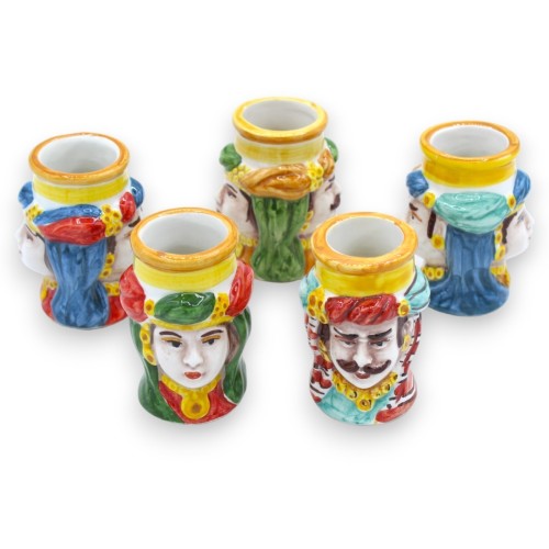 Tandpetare Hållare Mörkbrun Dubbelsidig Caltagirone keramik - h 7 cm ca. (1st) med turban och slumpmässig färg - 