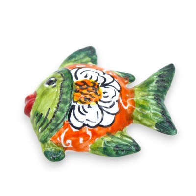 Aimant sicilien en céramique en forme de poisson à décor floral - L 7 cm env. (1 pièce) Mod BN - 