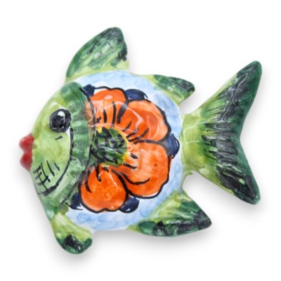 Magnete calamita in ceramica siciliana a forma di Pesce, L 6 cm ca. (1Unità) con decoro floreale - 