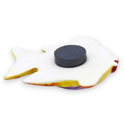 Magnete calamita in ceramica siciliana a forma di Pesce, L 6 cm ca. (1Unità) con decoro floreale - 