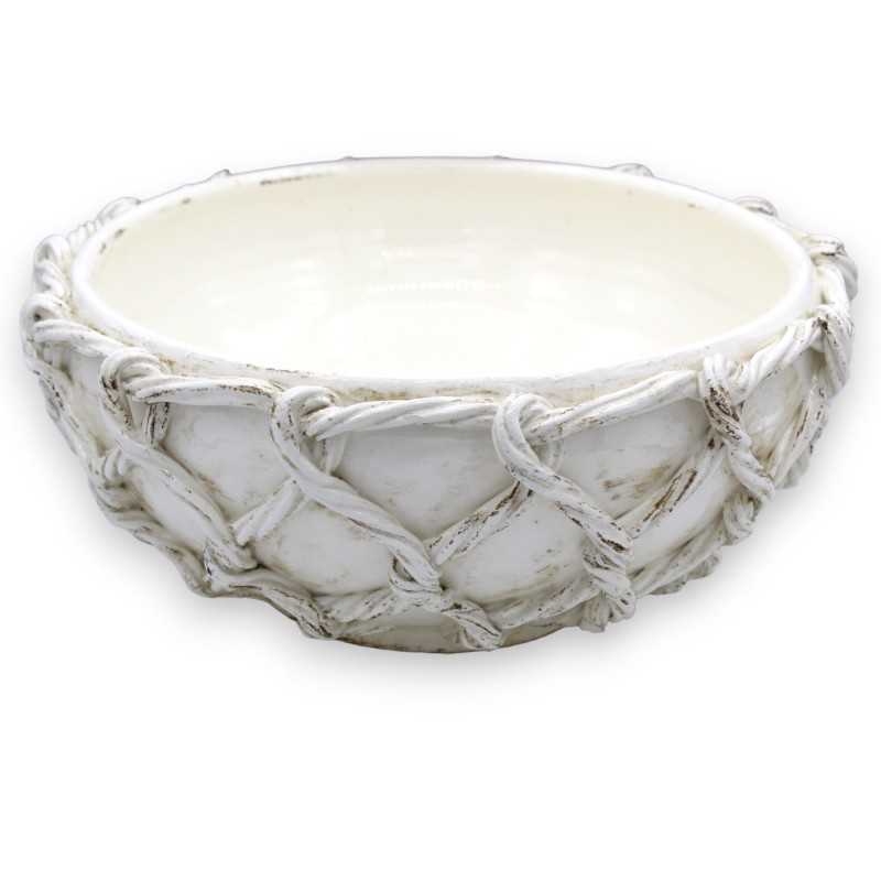 Centrotavola corda in pregiata ceramica con applicazioni - Ø 35 cm ca. Bianco Antico - 