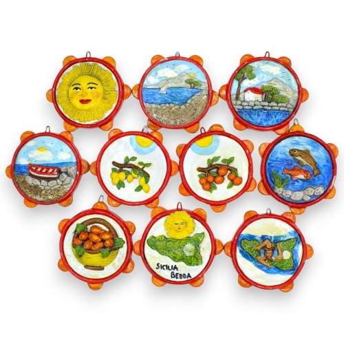 Pandeiro de cerâmica siciliano - Ø 10 cm aprox. (1pc) com dez opções de decoração temática da Sicília - 